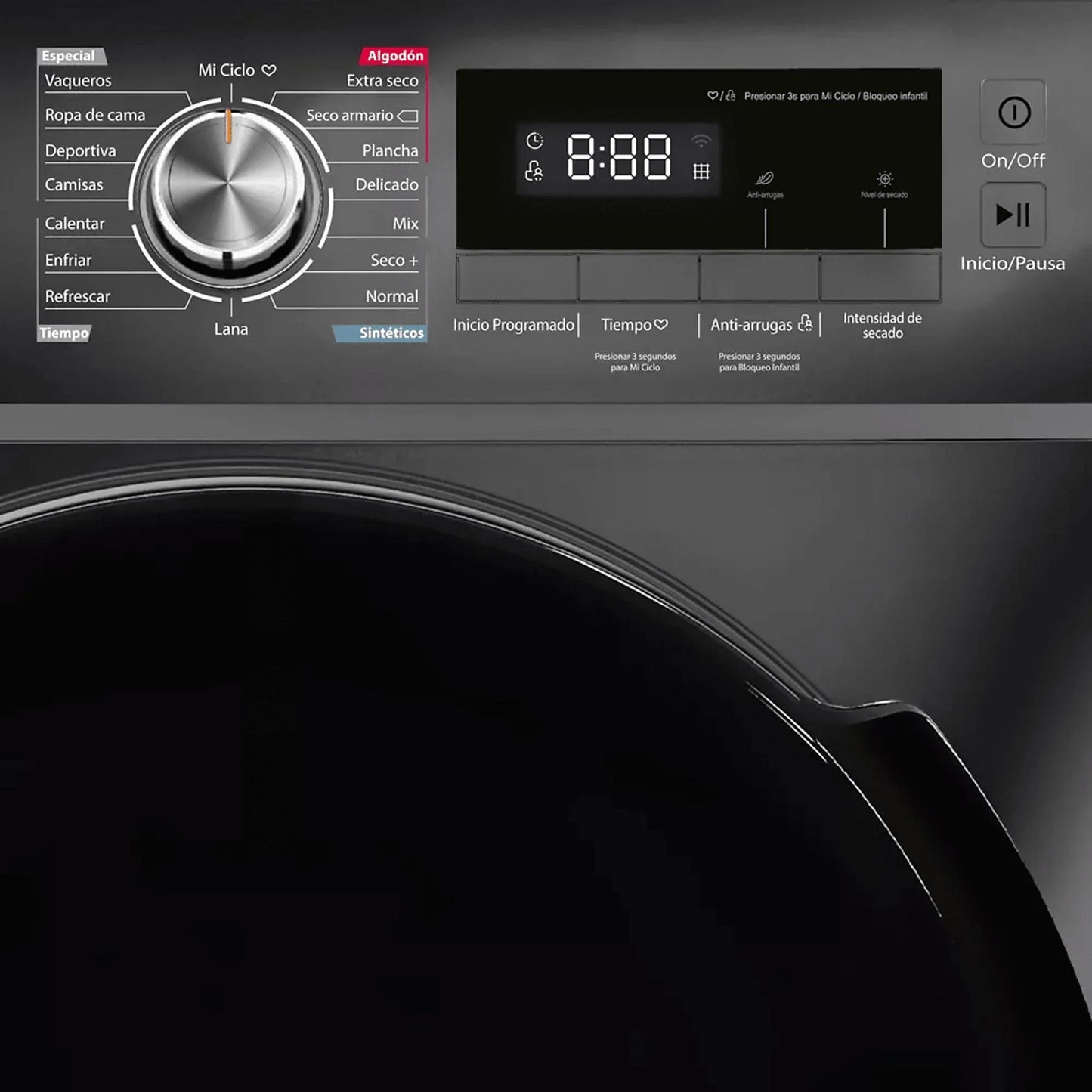 Secadora de condensación INFINITON SD-DG85C de 8 kg en acero inoxidable con panel de control y varias funciones.