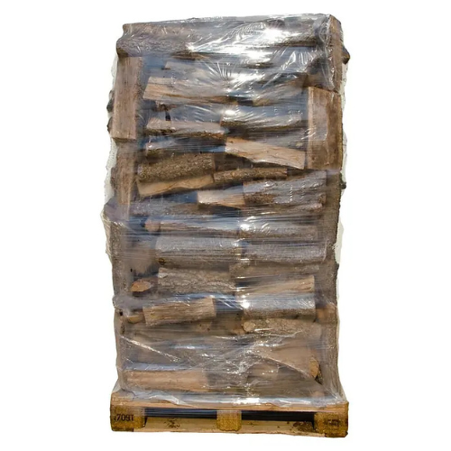 Palet de 850 kg de leña seca de roble LEÑAS LEGUA, alta densidad y certificación PEFC, ideal para combustión prolongada.