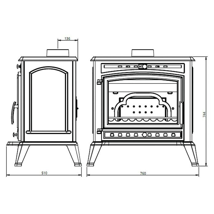 Estufa de leña Invicta Alma de 12 kW con diseño EcoDesign y sistema de post-combustión en ambiente acogedor.