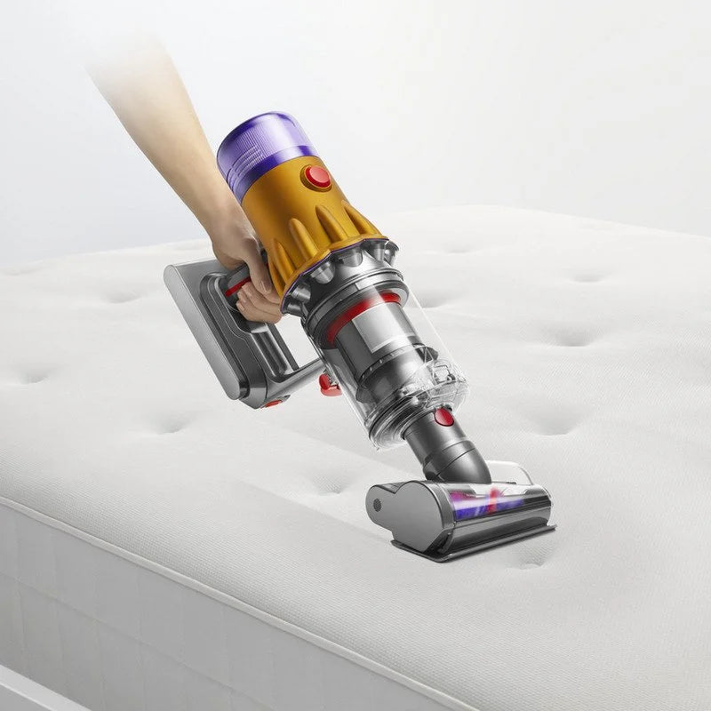 Dyson V12 Detect Slim Absolute cordless stick vacuum cleaner in sleek design, showcasing its lightweight build and features.