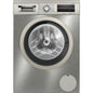 Bosch WUU28T8XES front-loading washing machine, 8 kg capacity, stainless steel design, featuring 15 wash programs.