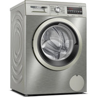 Bosch WUU28T8XES front-loading washer, 8 kg capacity, stainless steel finish, displaying control panel and drum.