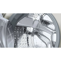 Bosch WUU28T8XES front-loading washing machine in stainless steel, 8 kg capacity, 1,400 rpm, with 15 wash programs.