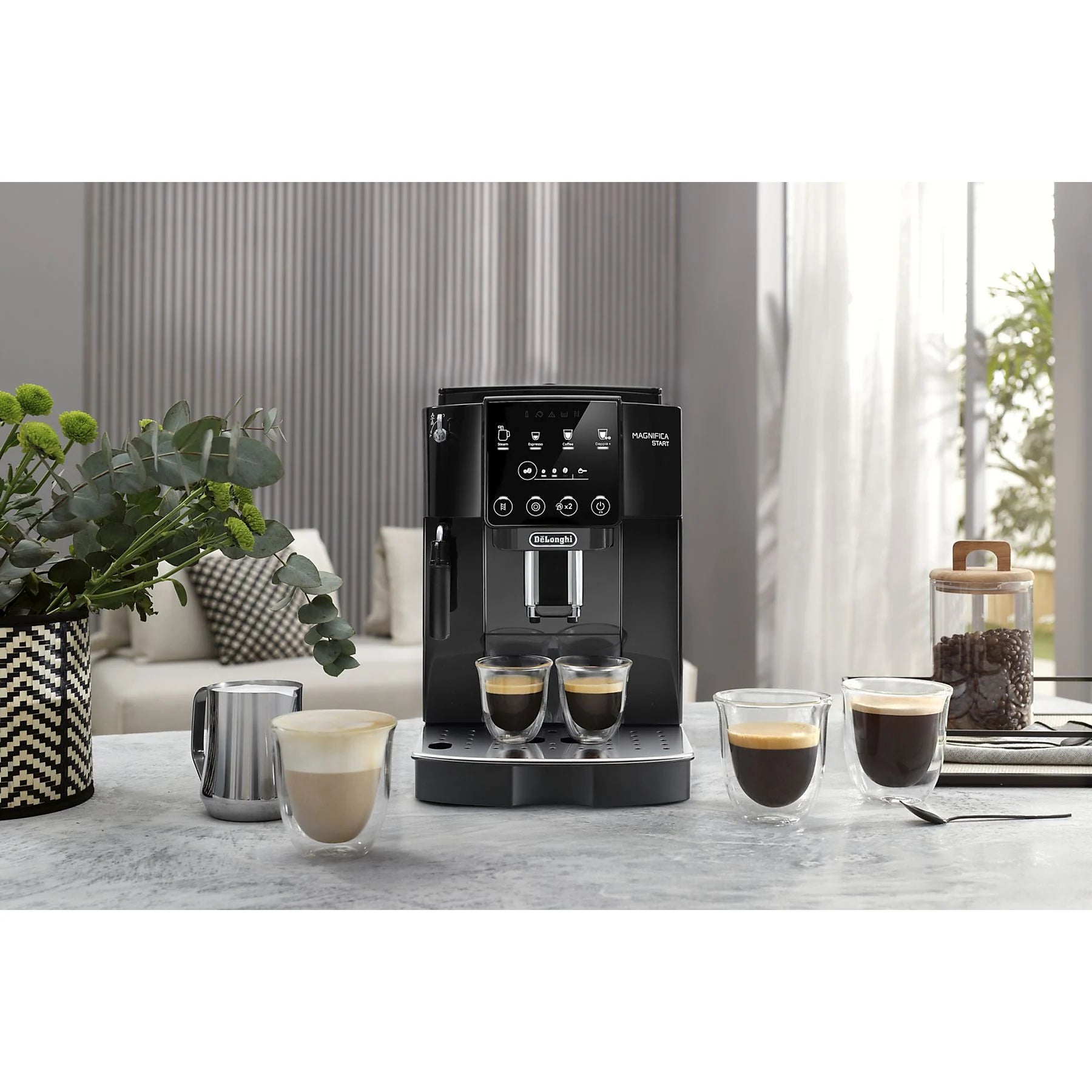 De'Longhi Magnifica Start ECAM220.21.BG superautomatic coffee maker with integrated grinder and steam wand, black.
