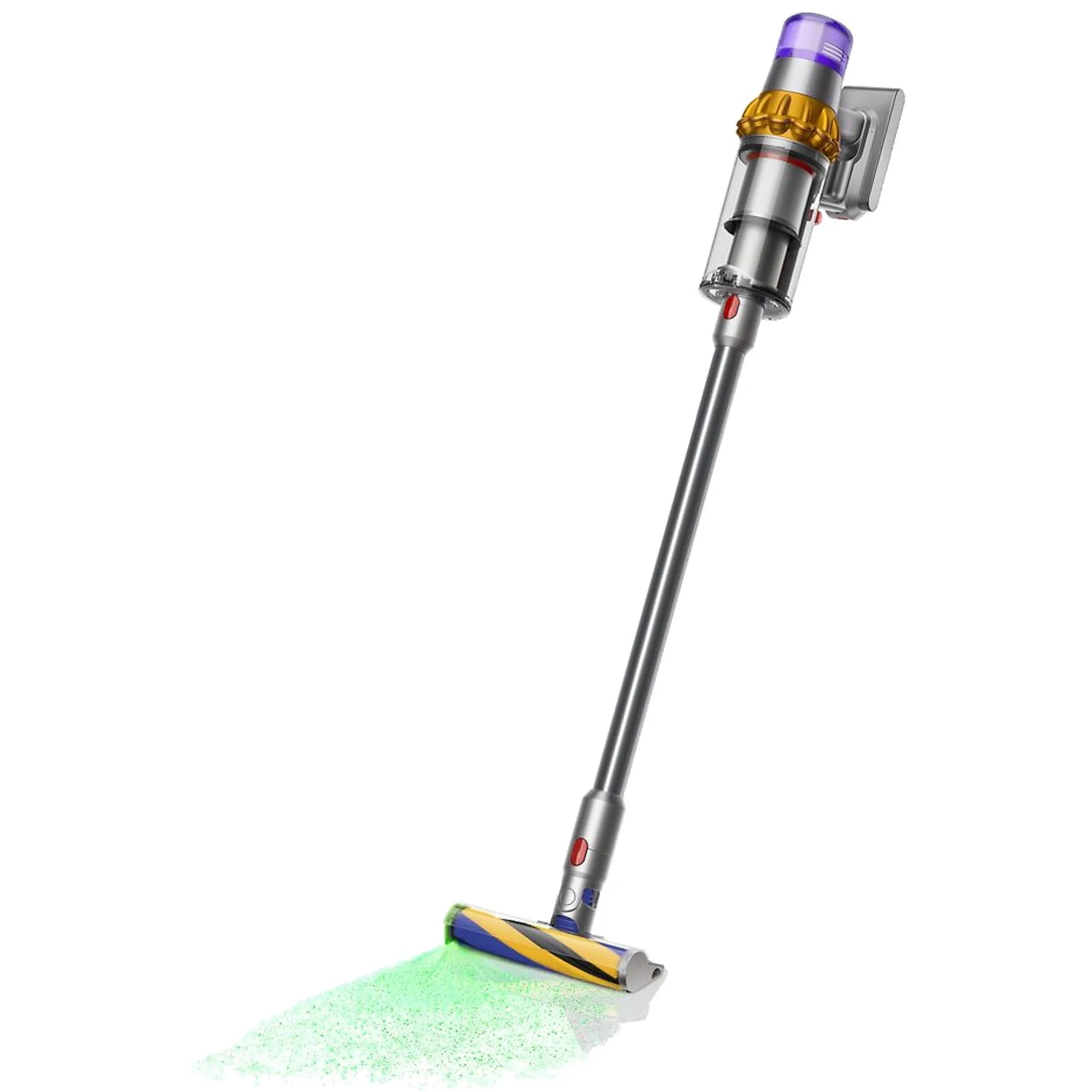 Dyson V15 Detect™ Absolute stick vacuum with laser technology, 240 AW suction power, and three cleaning modes.