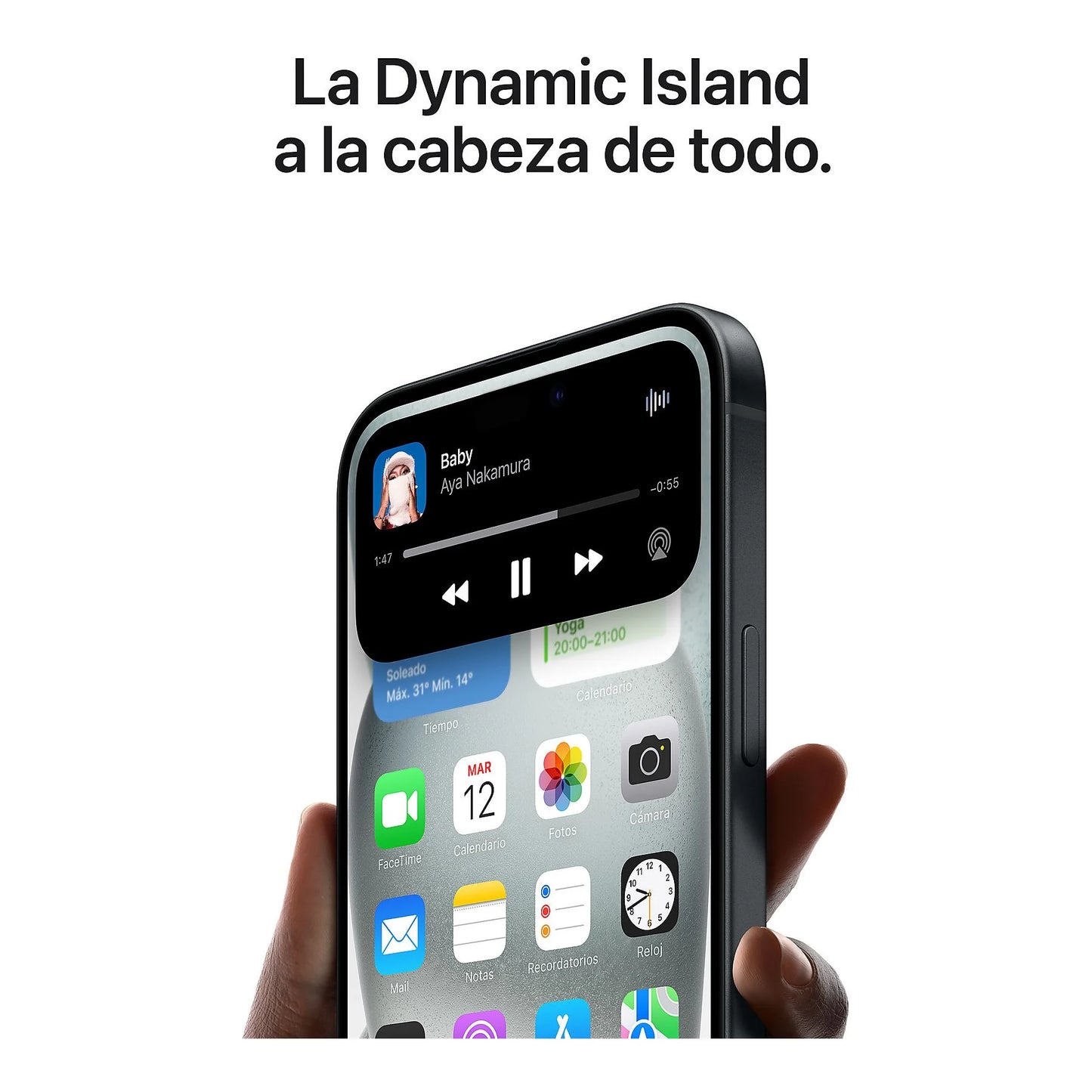 Apple iPhone 15 in black, featuring a 6.1" OLED Super Retina XDR display and A16 Bionic chip. 128 GB storage.