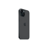 Apple iPhone 15 in black, featuring a 6.1" OLED Super Retina XDR display and A16 Bionic chip.