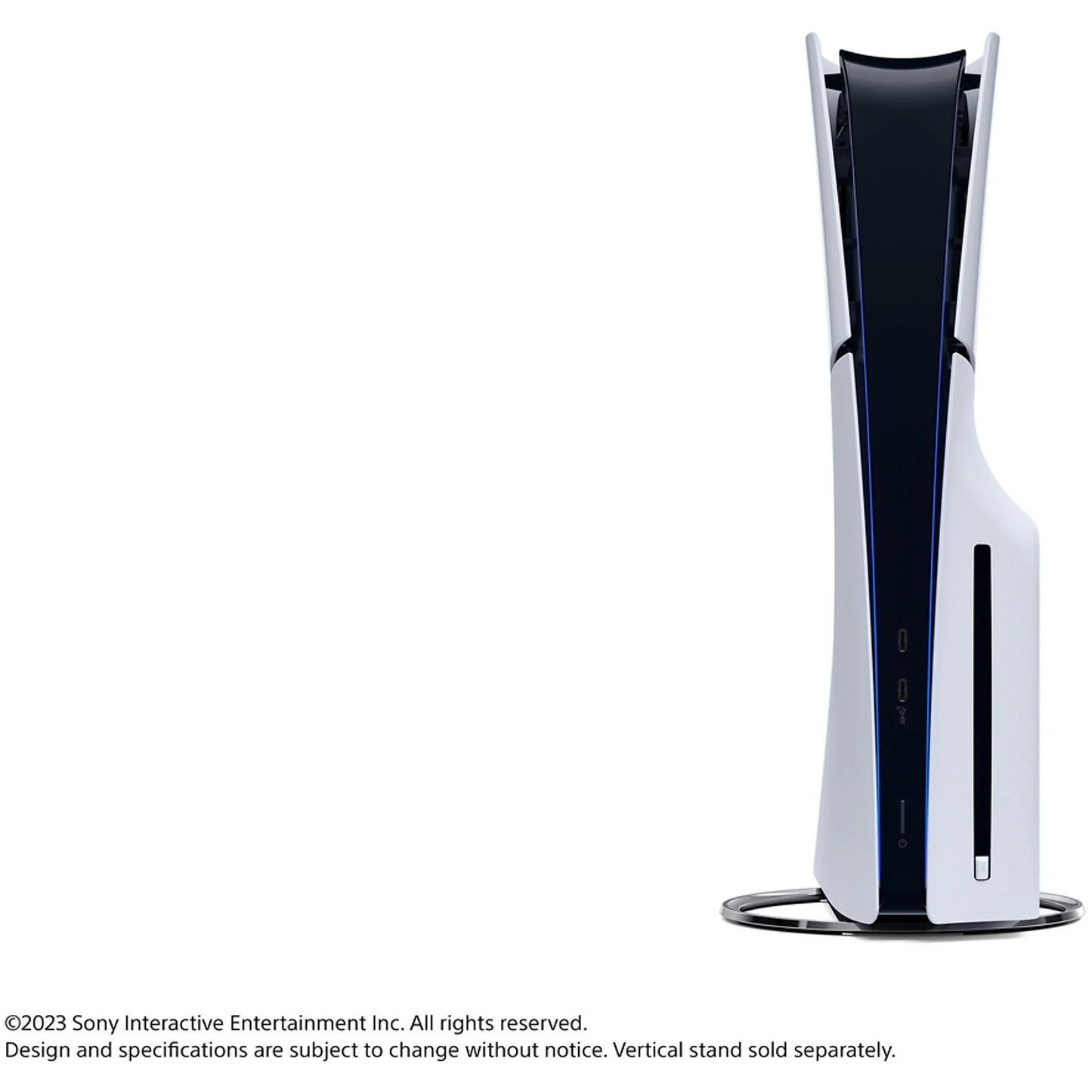 Sony PS5 Slim Standard console in white with 1 TB SSD, 4K capability, and one controller, showing sleek design.