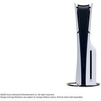 Sony PS5 Slim Standard console in white with 1 TB SSD, 4K capability, and one controller, showing sleek design.