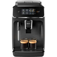 Philips EP2220/10 superautomatic coffee machine with integrated grinder and classic milk frother in black.