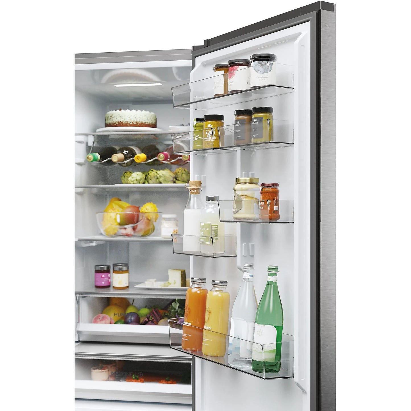 Haier Combi 3D 60 Series 5 refrigerator, No Frost, 205 cm tall, 414 l capacity, stainless steel finish with Wi-Fi access.