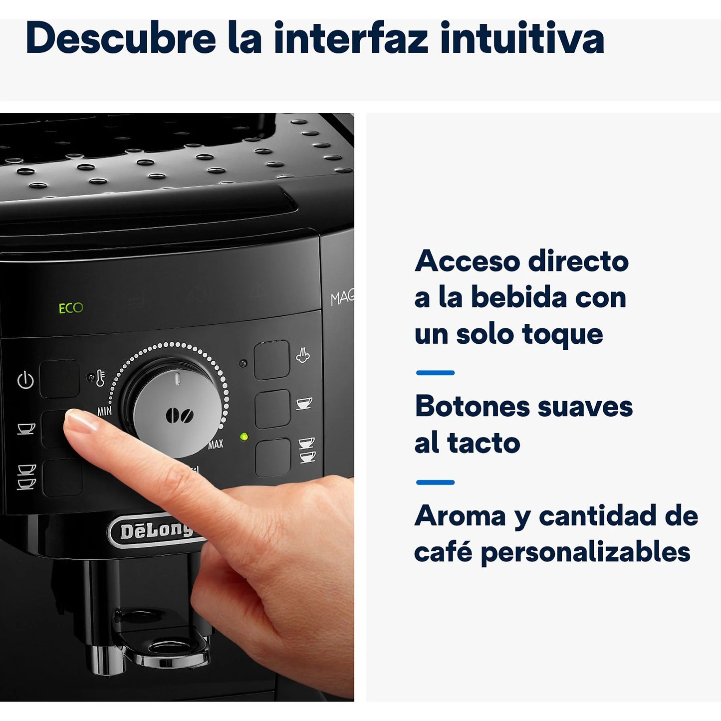 De'Longhi Magnifica S ECAM22.113.B superautomatic coffee maker with integrated grinder, black design and Thermoblock system.