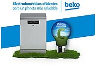 Beko BDFN26640XC dishwasher in stainless steel, showcasing 16 place settings and 6 wash programs.
