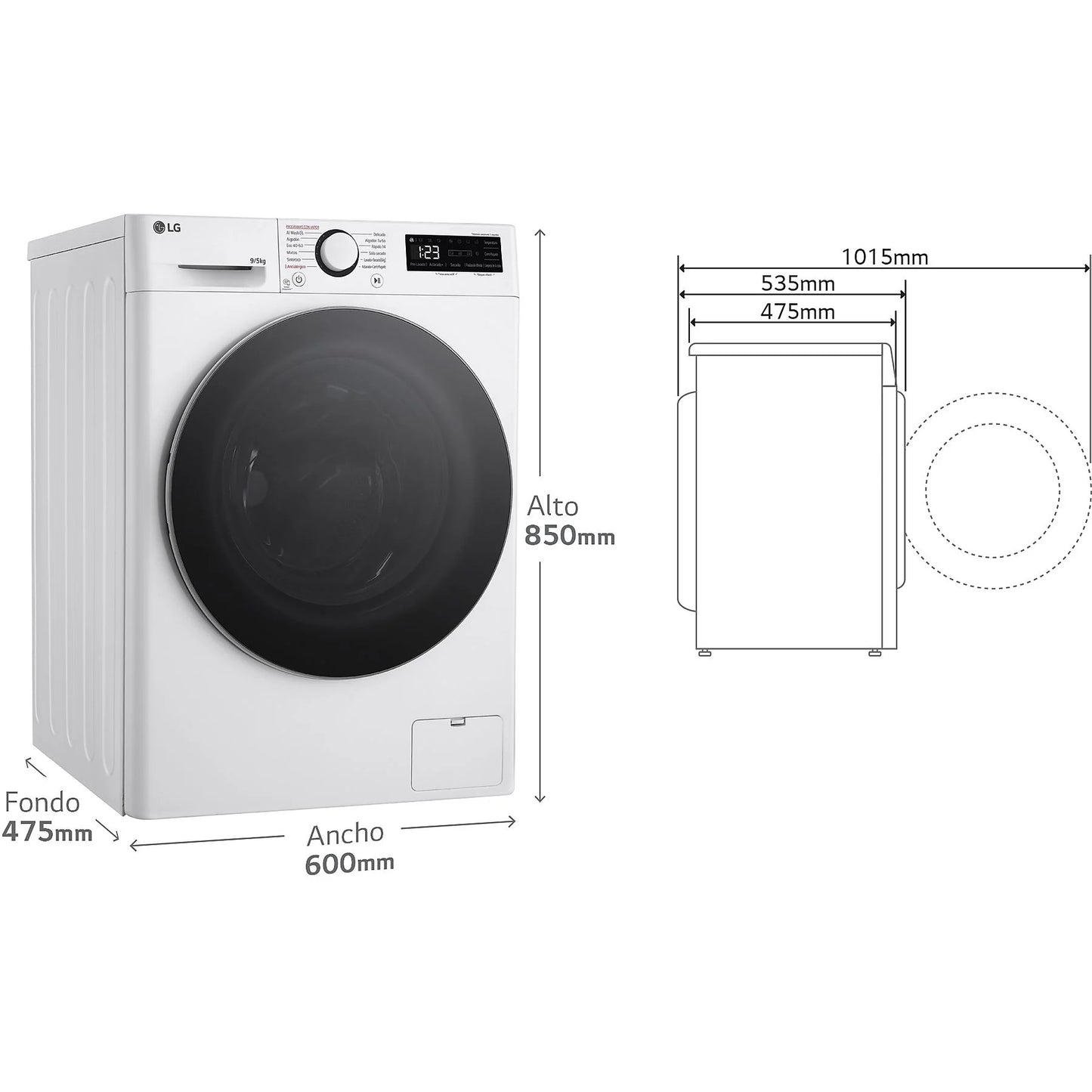 LG F2DR5S09A1W washer dryer combo in white, featuring 9 kg wash and 5 kg dry capacity with 12 programs.