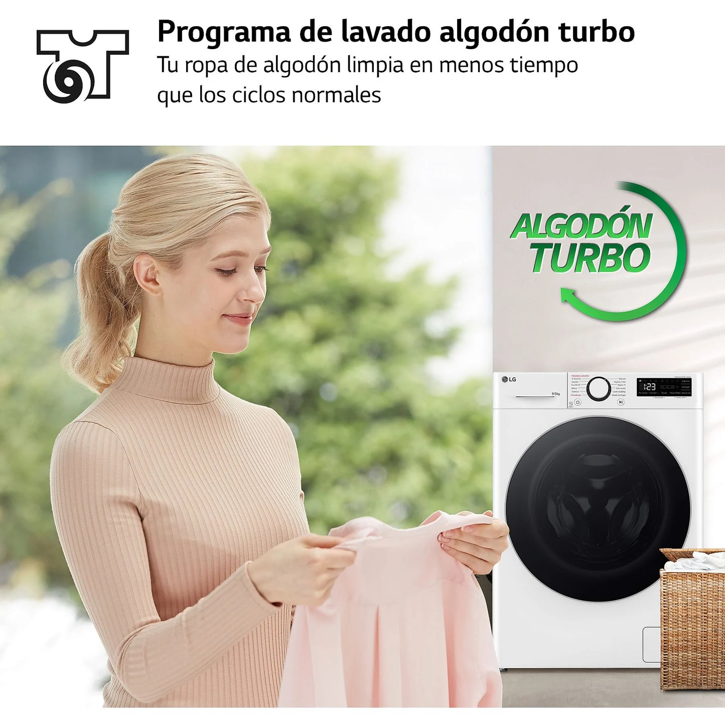 LG F2DR5S09A1W washer dryer, 9 kg+5 kg capacity, 1200 rpm, 12 programs, in white, showcasing modern design and control panel.