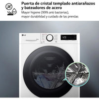 LG F2DR5S09A1W washer dryer combo, 9 kg wash, 5 kg dry, 1200 rpm, featuring 12 programs in a sleek white design.