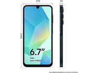 Samsung Galaxy A16 LTE smartphone in black with a 6.7" FHD+ Super AMOLED display and 128 GB storage.