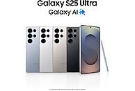 Samsung Galaxy S25 Ultra smartphone in Titanium Black, showcasing 6.9" display and sleek design with 256 GB storage.