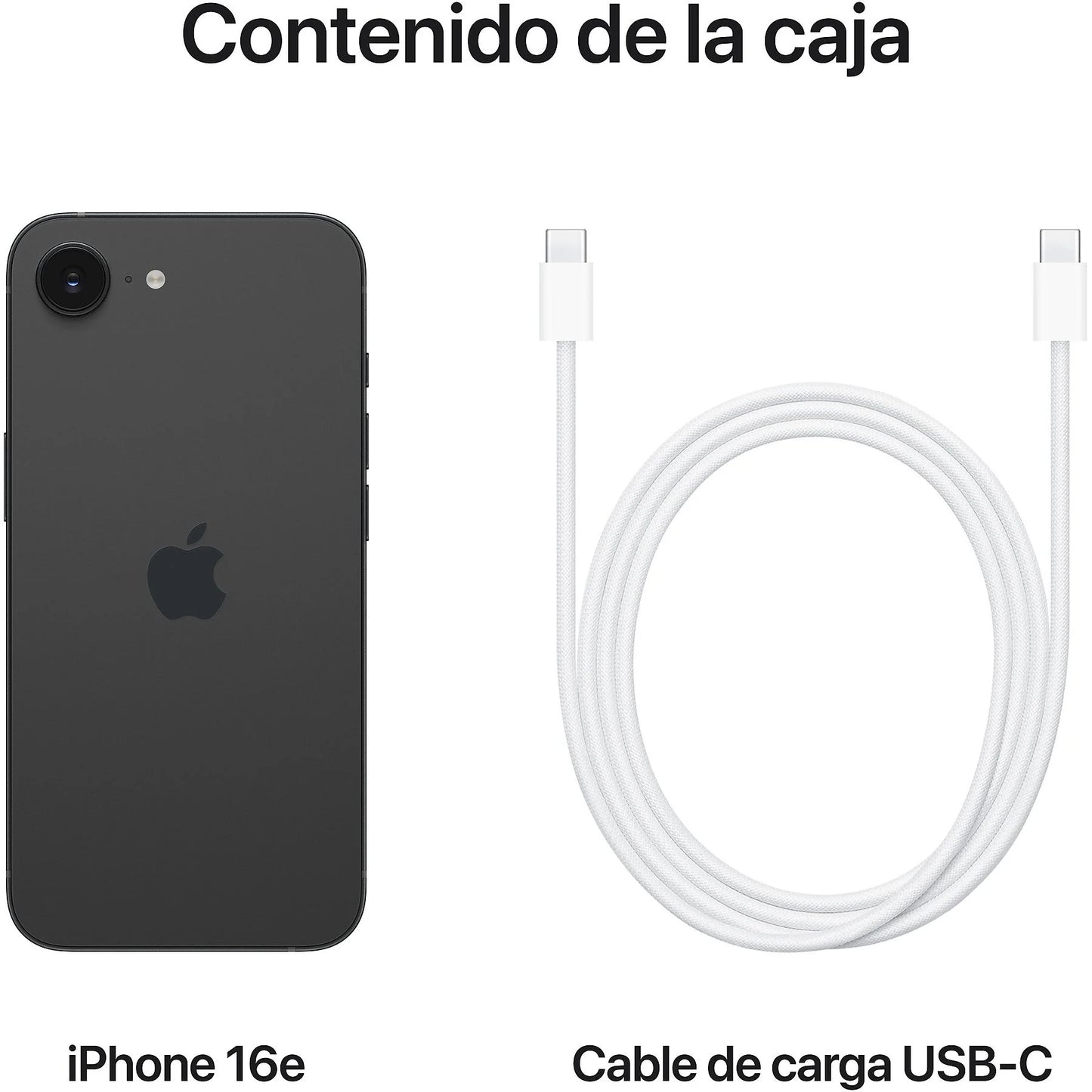 Apple iPhone 16e in black, 128 GB, featuring a 6.1" OLED Super Retina XDR display and A18 chip.