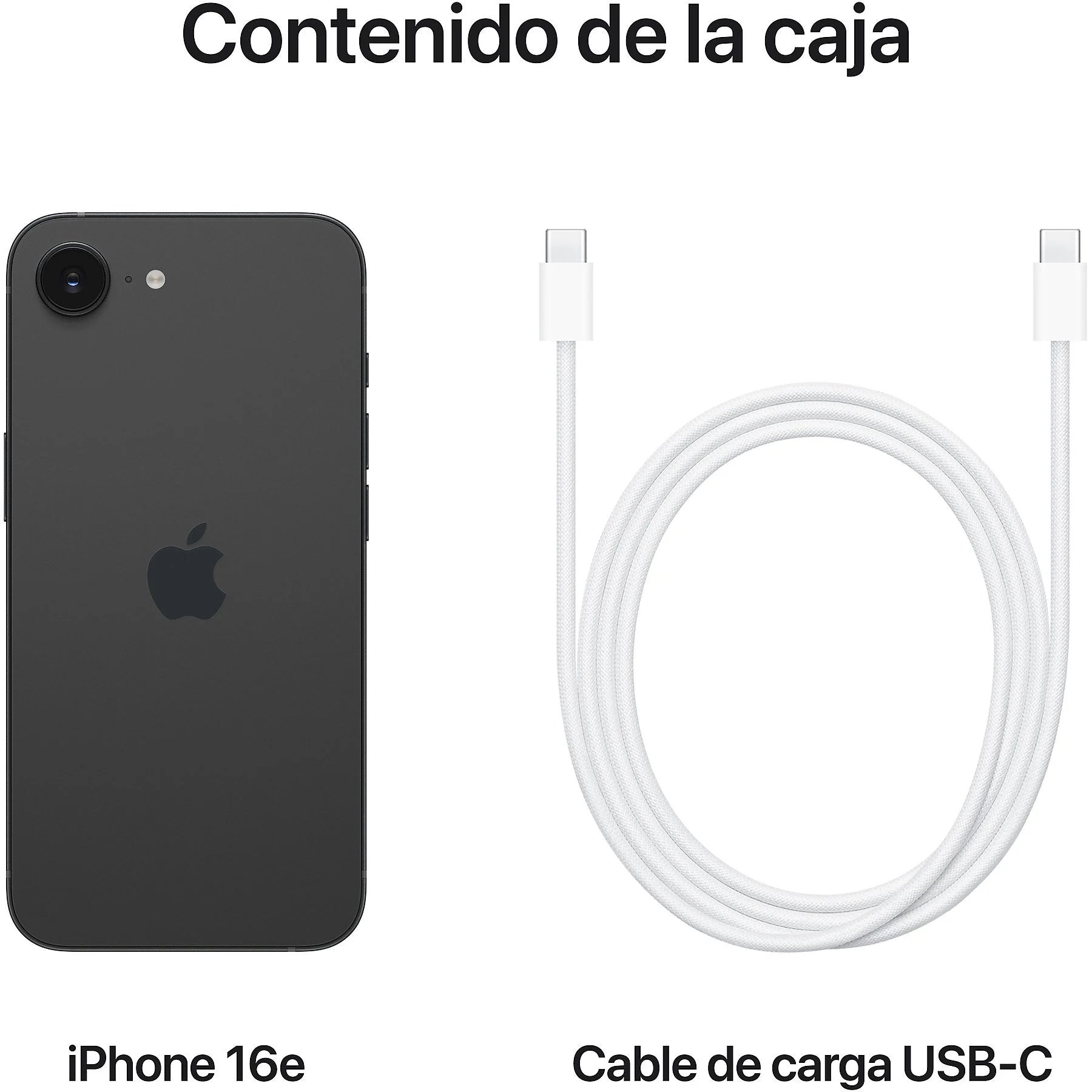 Apple iPhone 16e in black, 128 GB, featuring a 6.1" OLED Super Retina XDR display and A18 chip.