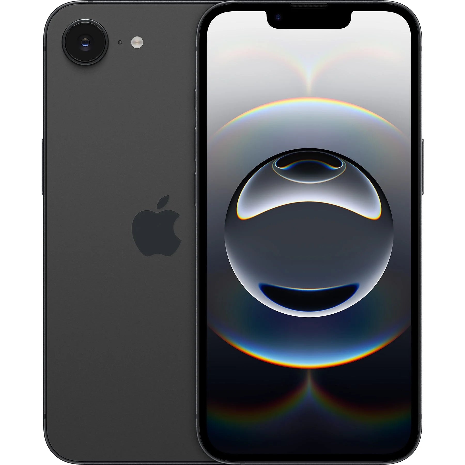 Apple iPhone 16e in black, 128 GB, 5G, featuring a 6.1" OLED Super Retina XDR display and A18 chip.