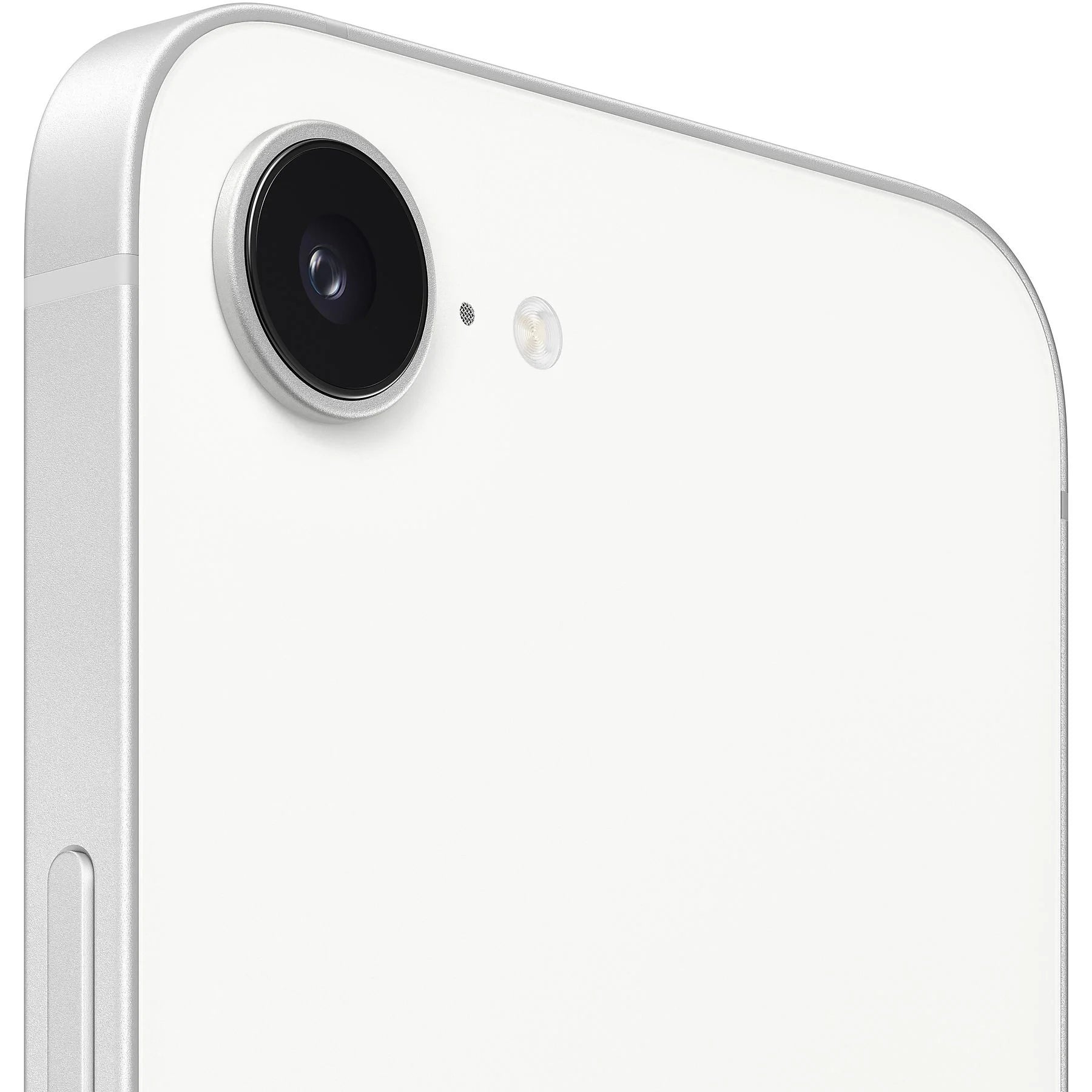 Apple iPhone 16e in white, featuring a 6.1" OLED Super Retina XDR display and 128 GB storage, showcasing sleek design.