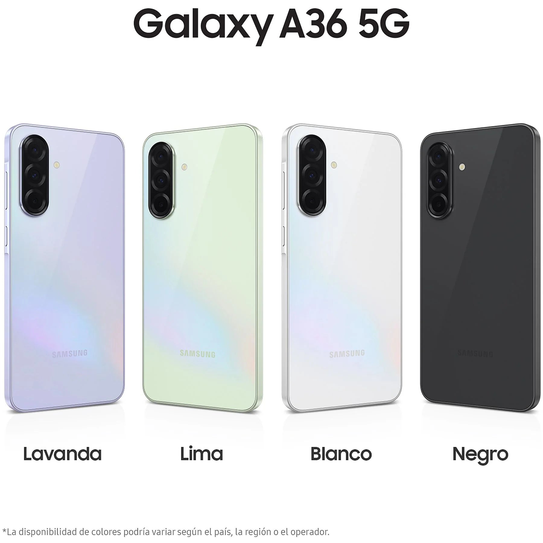 Samsung Galaxy A36 5G smartphone in black with 256 GB storage, 8 GB RAM, and 6.7" FHD+ Super AMOLED display.