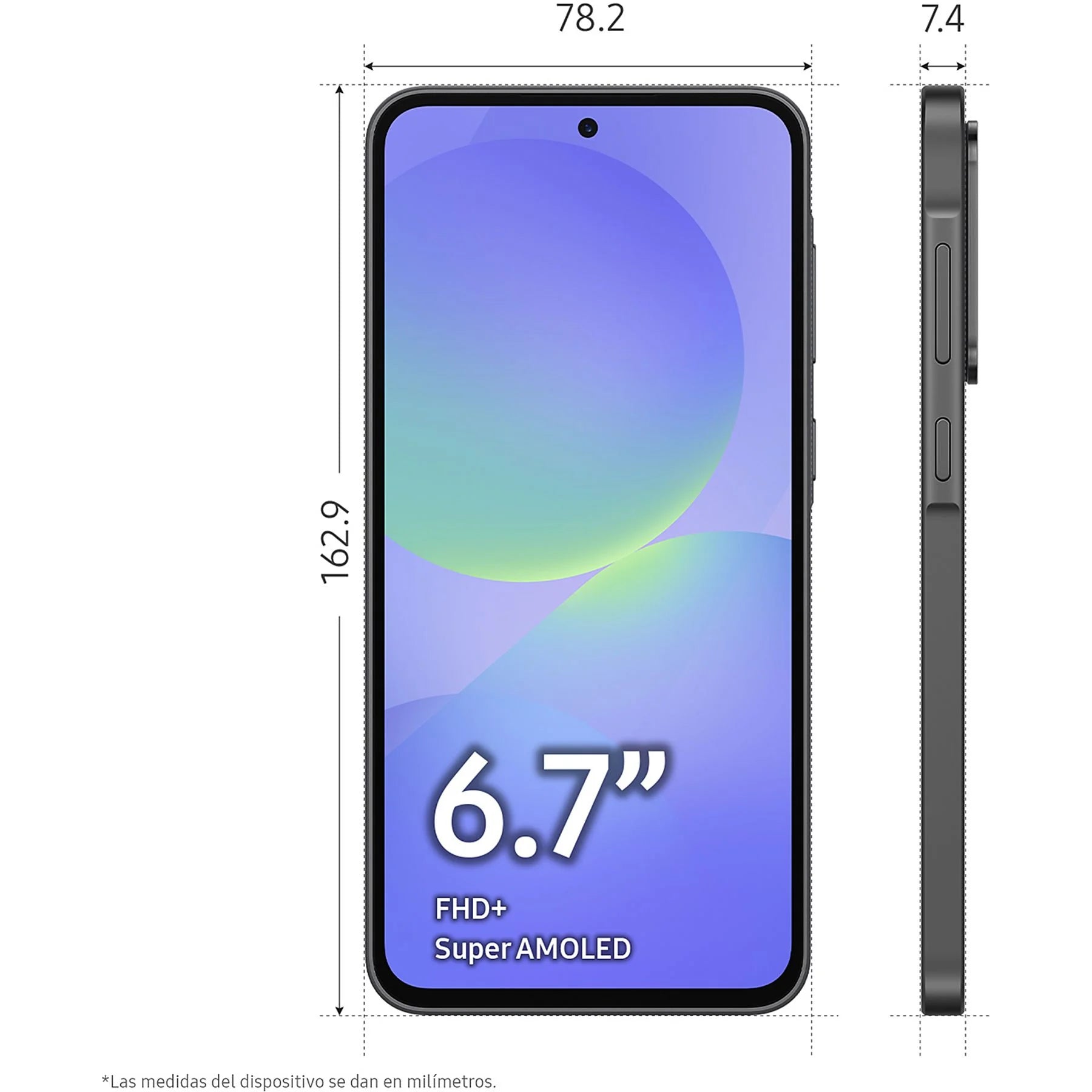 Samsung Galaxy A36 5G smartphone in black, featuring a 6.7" FHD+ display and 256 GB storage with 8 GB RAM.