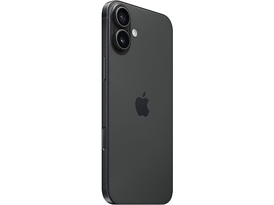 Apple iPhone 16 Plus in black, showcasing 6.7" OLED Super Retina XDR display and sleek design.