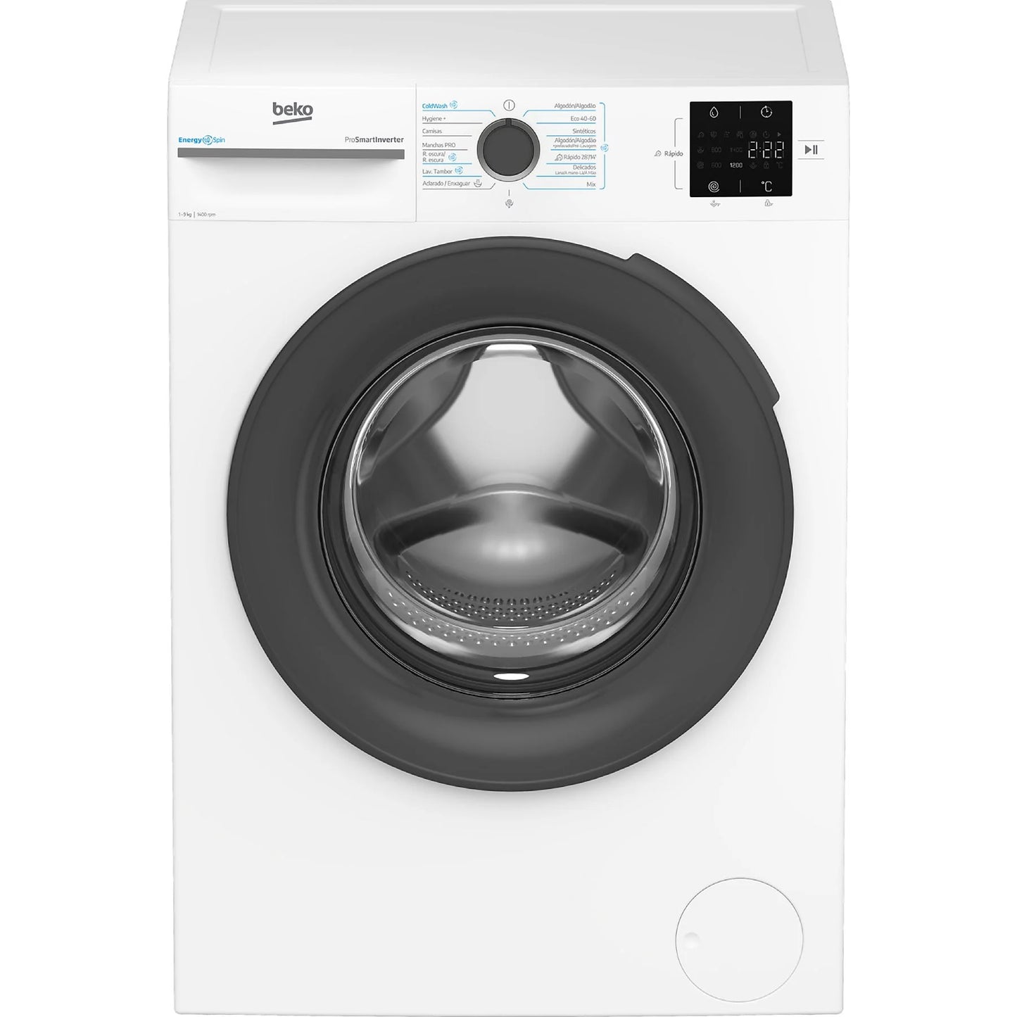 Beko front-loading washing machine Energy Spin VBM3WFT39413WA, 9 kg capacity, white with ProSmart Inverter motor.
