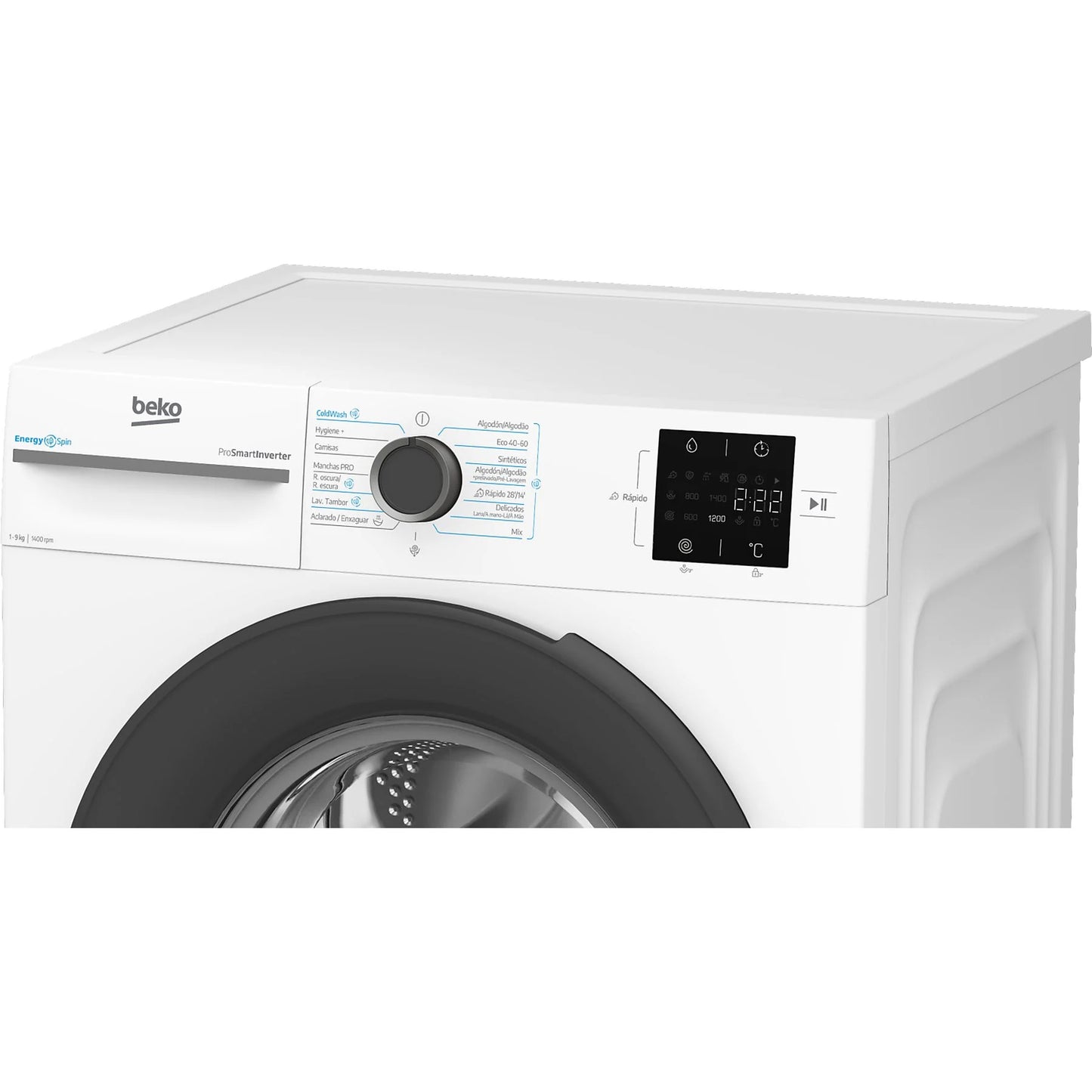 Beko front-loading washing machine VBM3WFT39413WA, 9 kg capacity, 1400 rpm, white, featuring ProSmart Inverter motor.