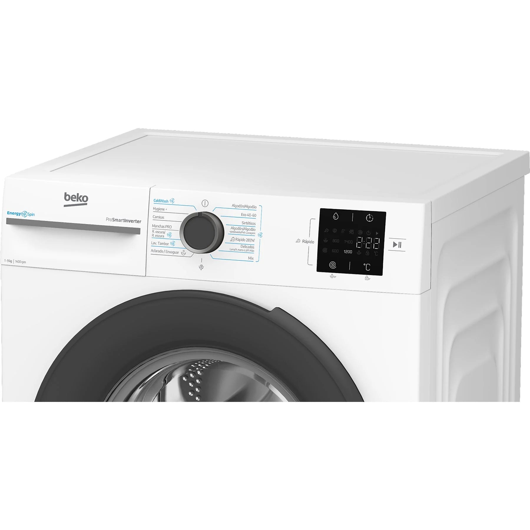 Beko front-loading washing machine VBM3WFT39413WA, 9 kg capacity, 1400 rpm, white, featuring ProSmart Inverter motor.