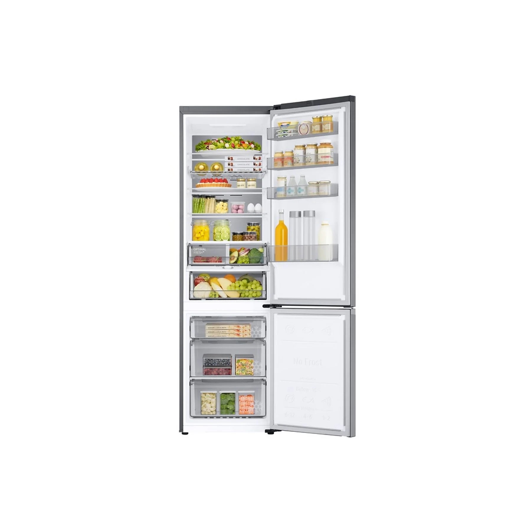 Samsung RB38C705CS9/EF combi fridge with All Around Cooling, 390L capacity, and sleek inox finish.