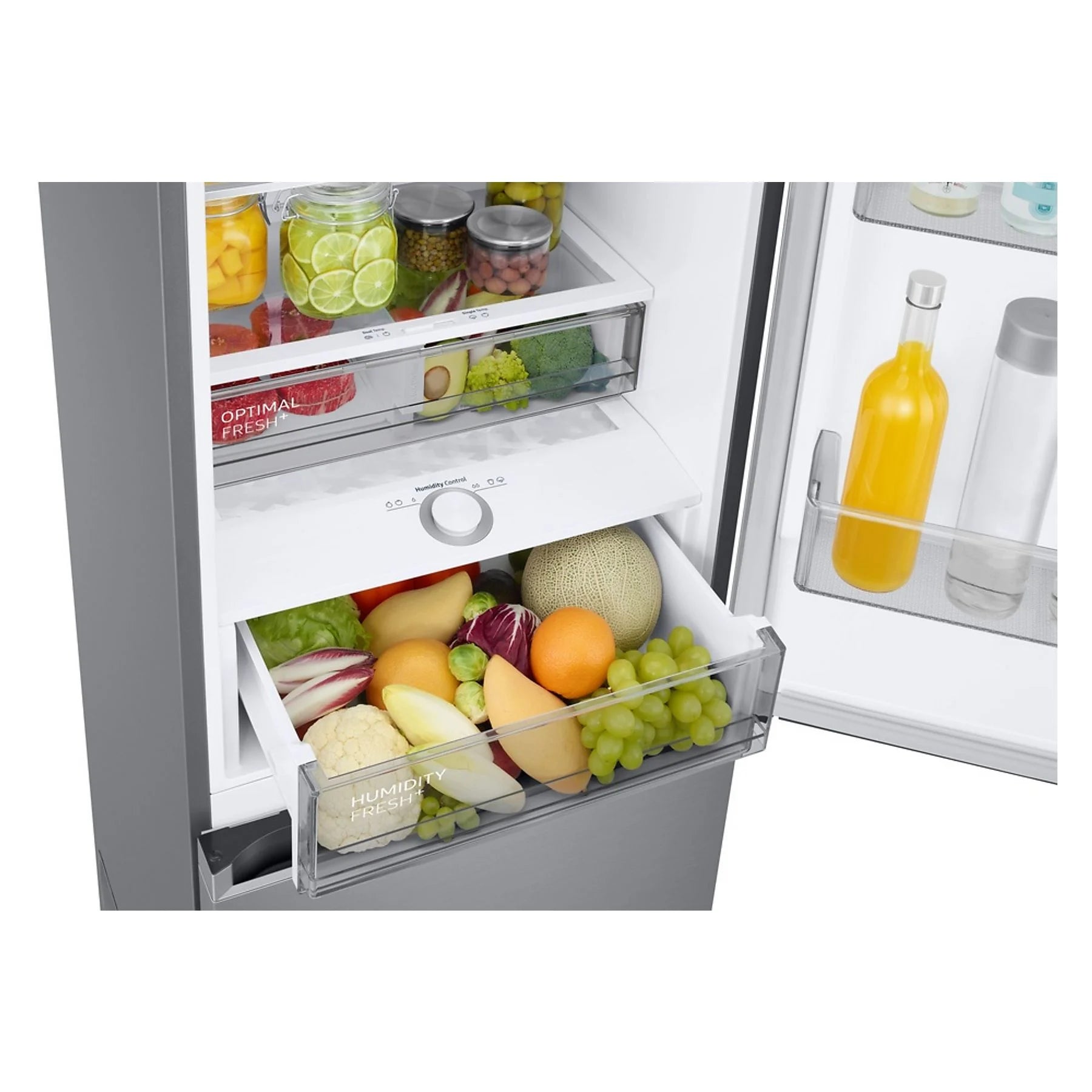 Samsung RB38C705CS9/EF combi refrigerator with All Around Cooling, 203 cm height, stainless steel finish.