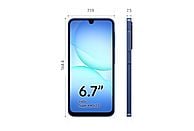 Samsung Galaxy A17 5G smartphone in blue, featuring a 6.7" FHD+ Super AMOLED display and 256 GB storage.