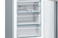 Bosch KGN39VIEB combi refrigerator with Total NoFrost, VitaFresh drawer, and fingerprint-resistant steel finish.