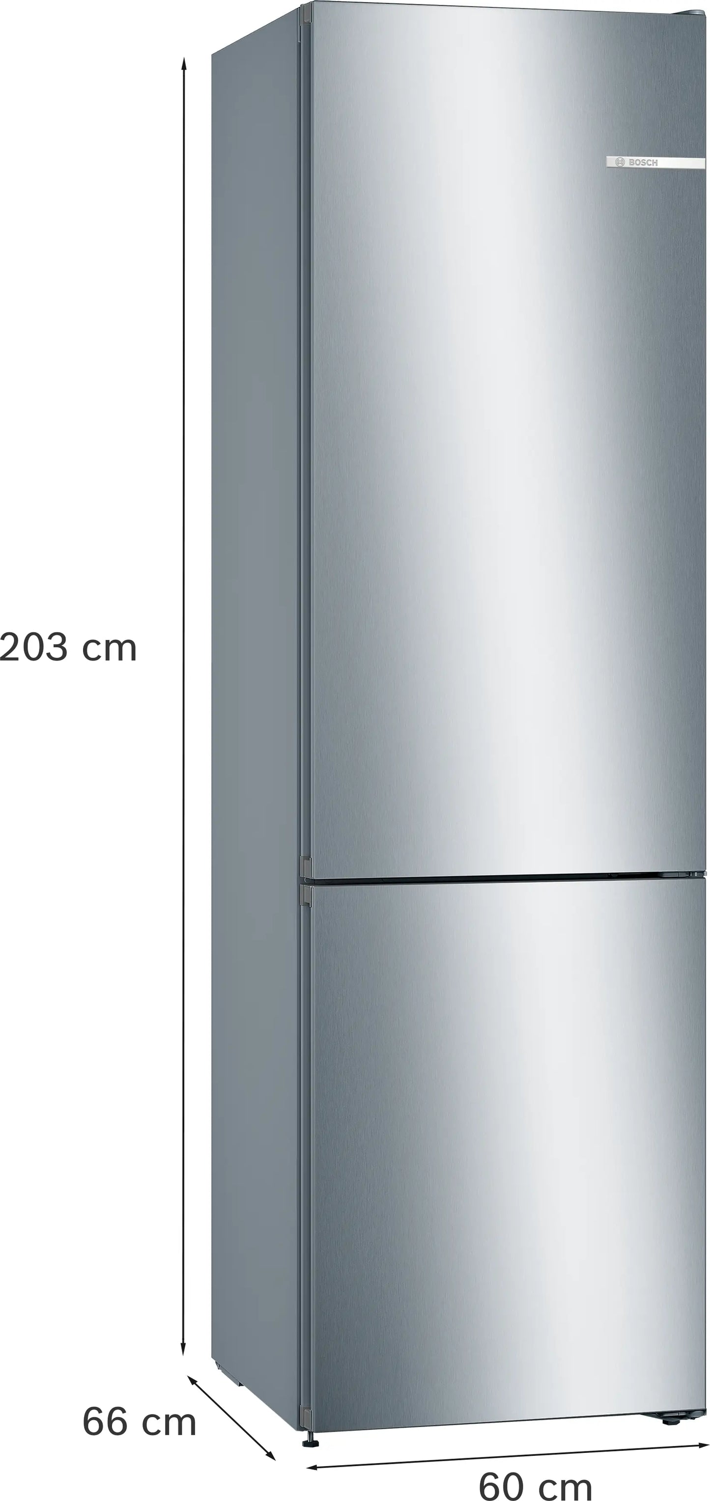 Bosch KGN39VIEB combi refrigerator with Total NoFrost, VitaFresh drawer, and fingerprint-resistant stainless steel finish.