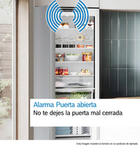 Bosch KGN39VIEB combi refrigerator with Total NoFrost, VitaFresh drawer, and fingerprint-resistant steel finish.