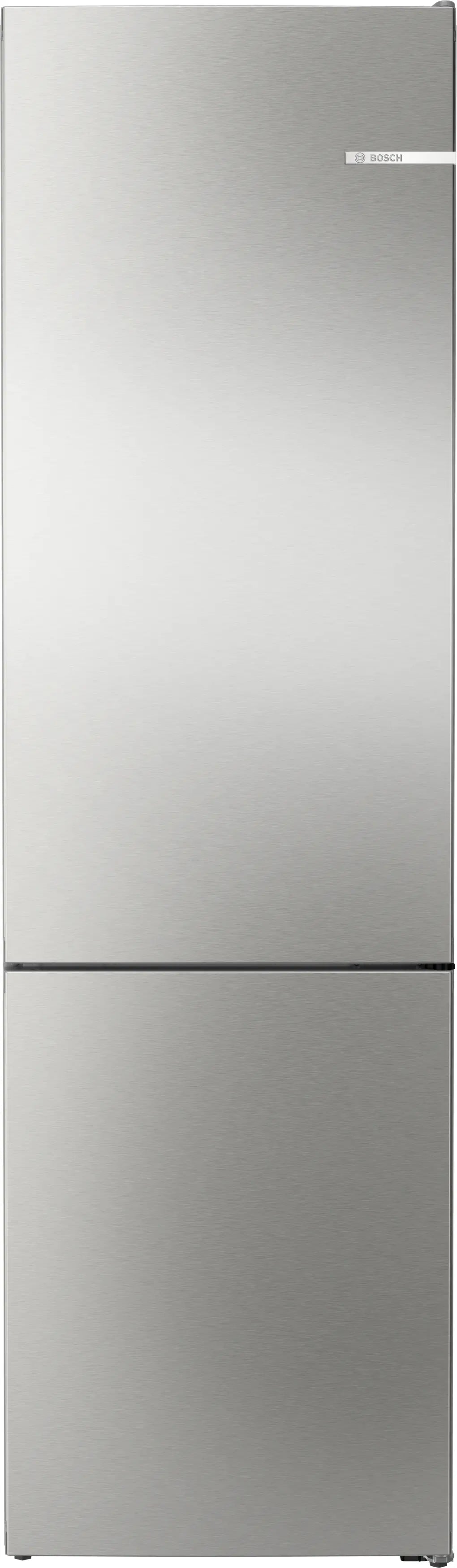 Bosch KGN39VIEB combi refrigerator with Total NoFrost, VitaFresh drawer, and fingerprint-resistant steel finish.