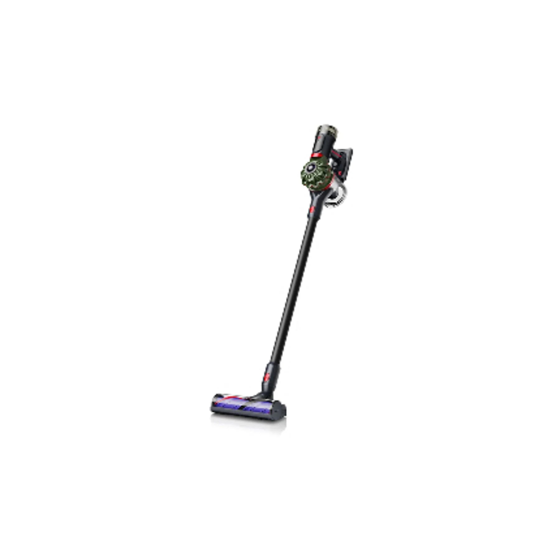 Dyson V8™ Cyclone stick vacuum with 150W suction power, 60 min autonomy, and accessories in black.
