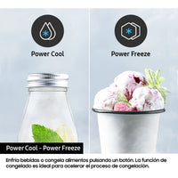 Samsung RB38C705CS9/EF combi fridge with All Around Cooling, 203 cm height, 390 l capacity, and stainless steel finish.