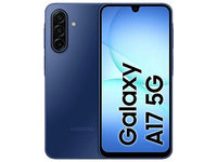 Samsung Galaxy A17 5G smartphone in blue with 256 GB storage, 8 GB RAM, and 6.7" FHD+ Super AMOLED display.