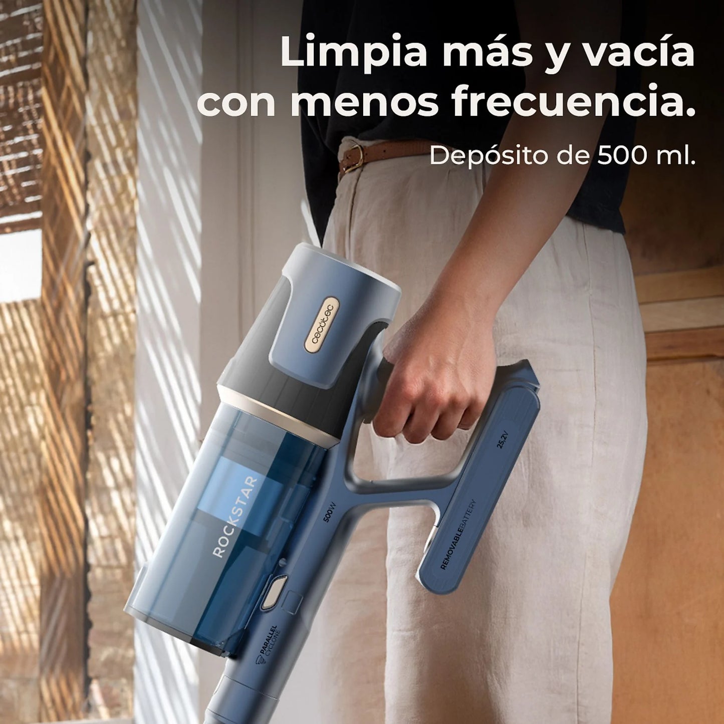 Cecotec Conga Rockstar RS70 Pet Flex cordless vacuum cleaner with animal brush in black and gold, showcasing sleek design.