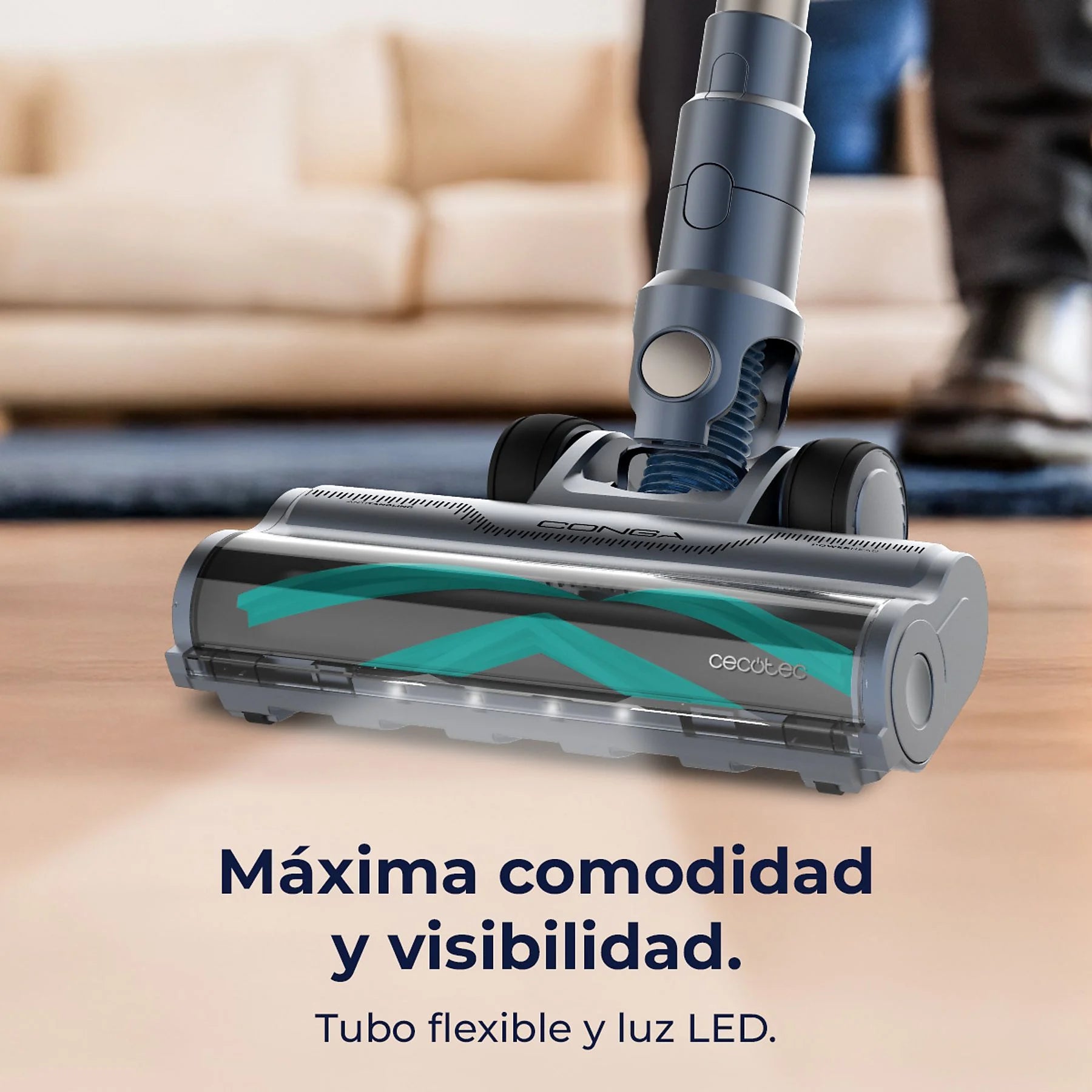 Cecotec Conga Rockstar RS70 Pet Flex stick vacuum in black and gold, designed for pet hair, showcasing its sleek design.