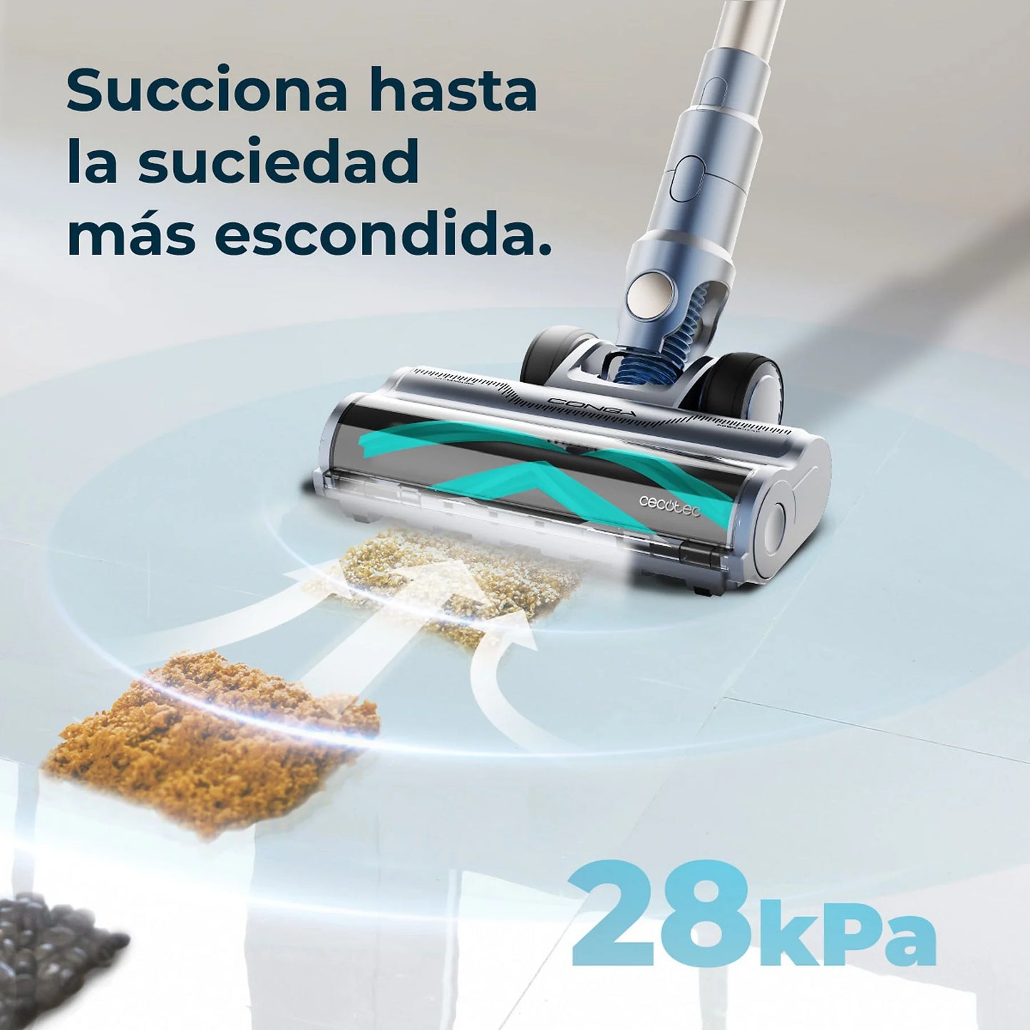 Cecotec Conga Rockstar RS70 Pet Flex cordless vacuum cleaner in black and gold, designed for pet hair with a 500 W motor.