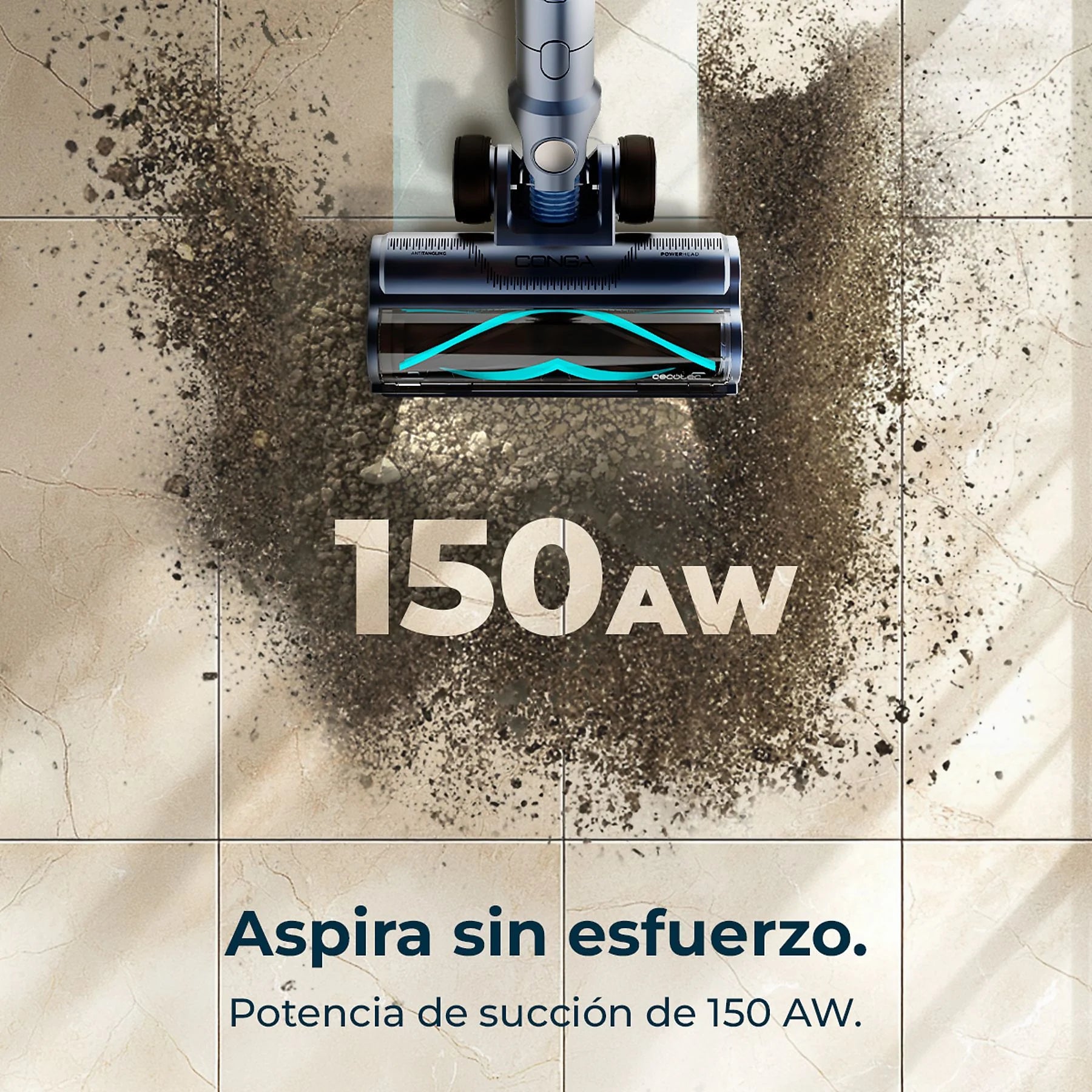 Cecotec Conga Rockstar RS70 Pet Flex cordless vacuum cleaner in black and gold with pet brush and 65 min battery life.