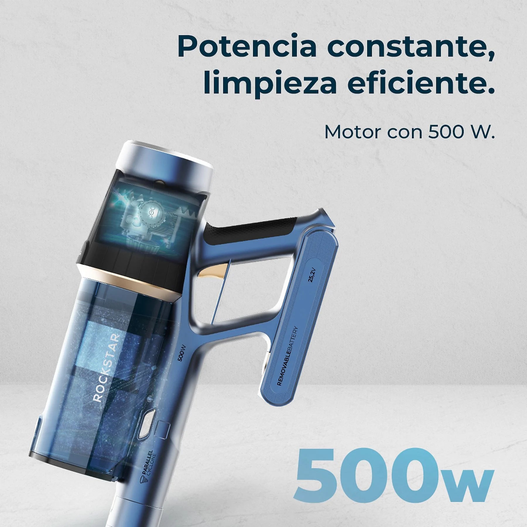 Cecotec Conga Rockstar RS70 Pet Flex black and gold stick vacuum cleaner with pet brush, 500W power, and 65 min battery life.