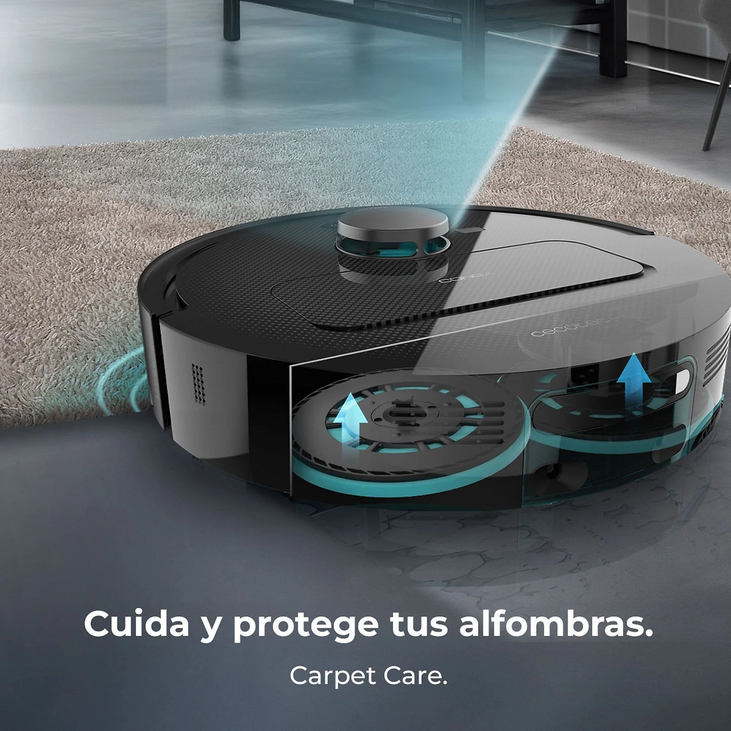 Cecotec Conga X50 robot friegasuelos in black, featuring laser navigation and spin mopping with 240 min runtime.