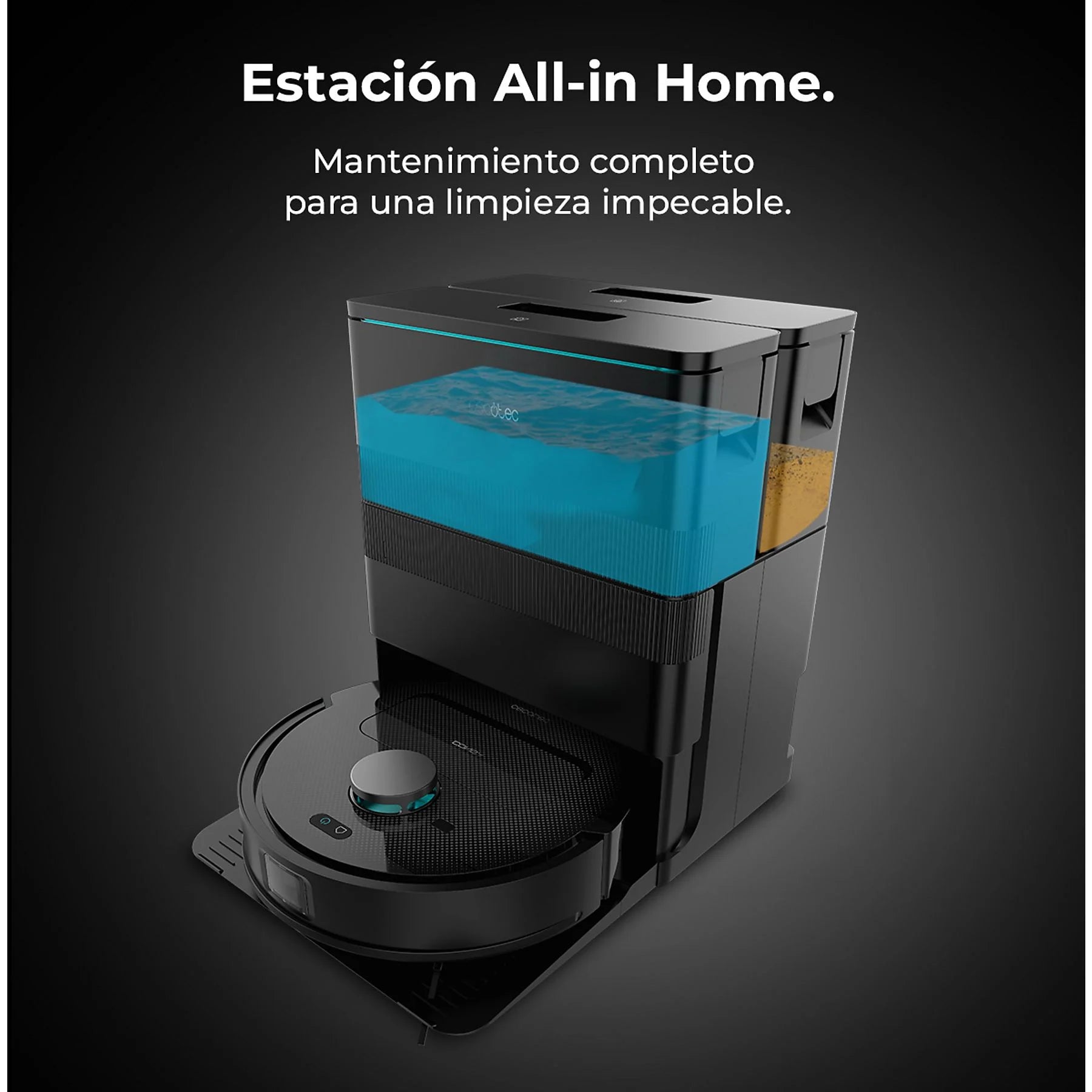 Cecotec Conga X50 robot friegasuelos in black, featuring laser navigation and spin mopping capabilities.