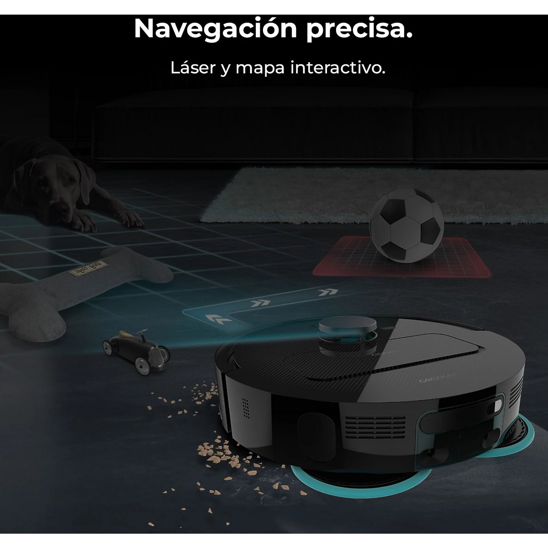 Cecotec Conga X50 robot friegasuelos in black, featuring laser navigation and 15000 Pa suction power.